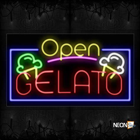 Open Gelato With Logo And Blue Border Neon Sign