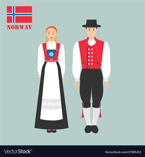 Norwegian Man And Woman In Traditional Costumes Vector Image