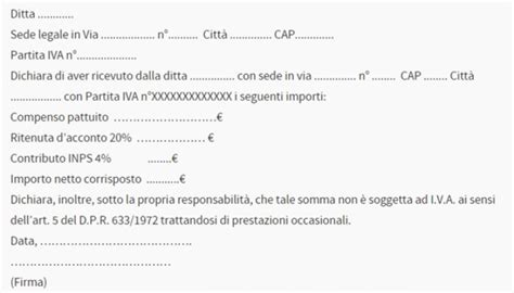 Fac Simile Ricevuta Prestazione Occasionale Earurray Vrogue Co