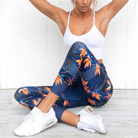 Women Sexy Yoga Pants Printed Dry Fit Sport Pants Elastic Fitness Gym