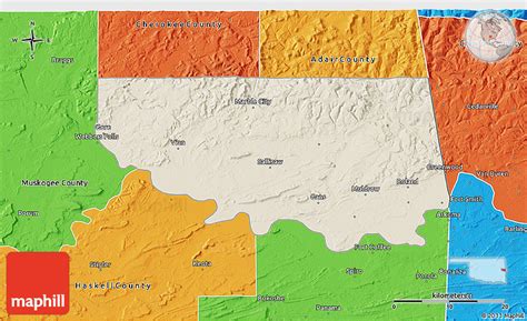 Shaded Relief 3d Map Of Sequoyah County Political Outside