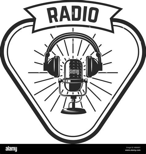 Radio Emblem Template With Retro Microphone Design Element For Logo