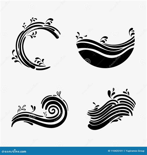Set Ocean Waves With Differes Shapes Design Stock Vector Illustration