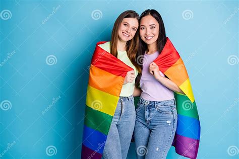 photo of cute pretty lesbians couple ladies celebrate parade show tolerance same sex marriages