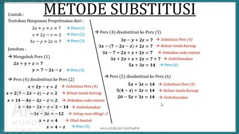 Cara Menyelesaikan Persamaan Linear Tiga Variabel Metode Substitusi