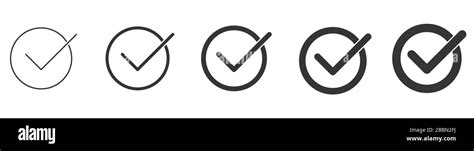 Check Marks In A Circle Black Tick Icons Isolated Approved Linear