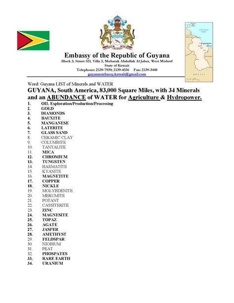 Guyana List Of Minerals And Water Embassy Of The Cooperative Republic