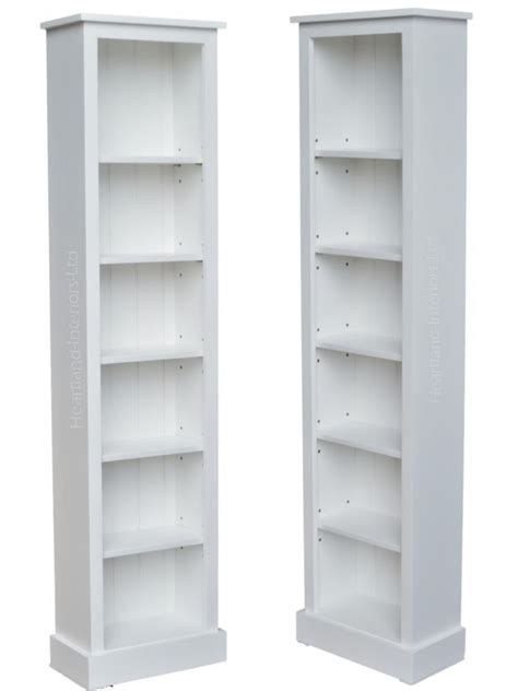 White Painted Narrow Bookcase Solid Wood 6ft Tall Display Unit