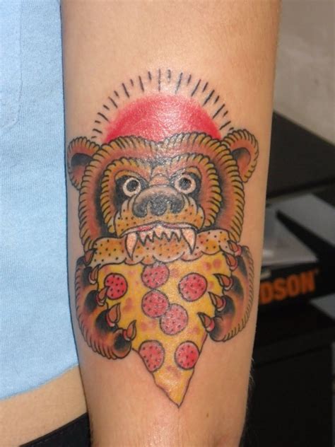 In pizza we crust, take another little pizza my. Bears like pizza too! | Food tattoos, Old school tattoo ...