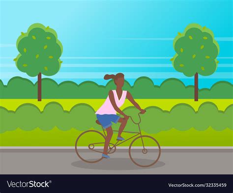 Black Girl Riding At Bicycle In Park Leisure Time Vector Image