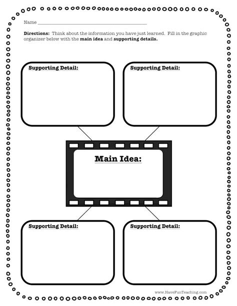 Main Idea And Four Supporting Details Graphic Organizer Worksheet By