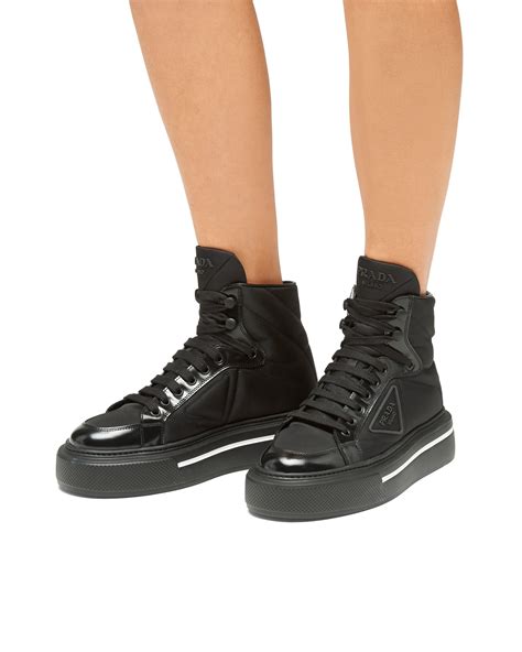 Prada Macro Re Nylon And Brushed Leather High Top Sneakers Prada