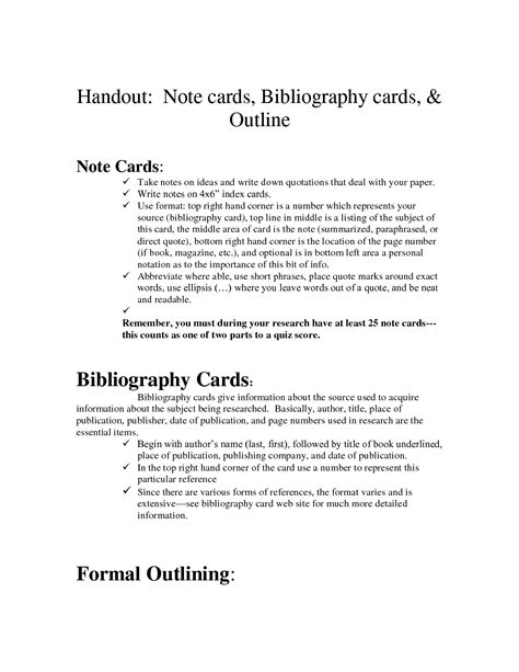 bibliography outline | Handout Note cards, Bibliography cards, Outline | Outline notes, Research ...
