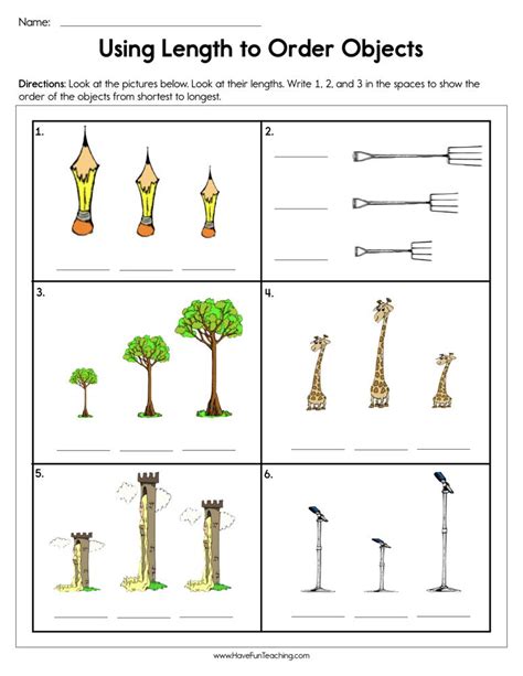 Comparing Length Interactive Worksheet Images
