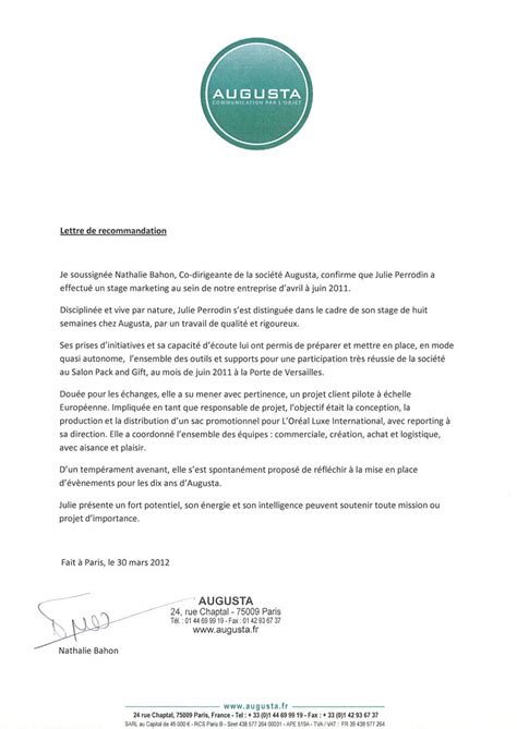 Exemple De Lettre De Recommandation Professionnelle