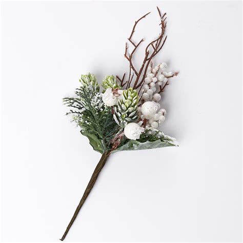 Flocked pine, cone with berry foliage plant (set of 2) the holiday aisle. Artificial Snowy White Winter Berry Pick - Picks + Sprays ...