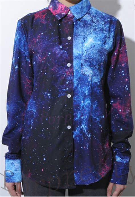 Women‘s Galaxy Space Print Long Sleeves Top Shirt Blouse