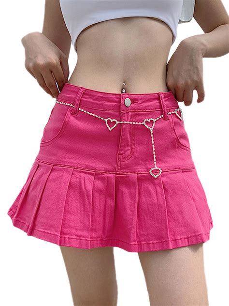 canrulo womens denim mini skirt y2k skater tennis uniform short skirt e girl mini skirt pink s