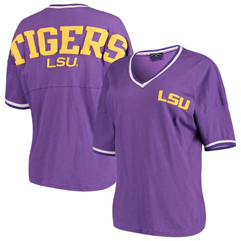 LSU Tigers Women S Contrast V Neck Spirit Jersey T Shirt Purple Walmart Com Walmart Com