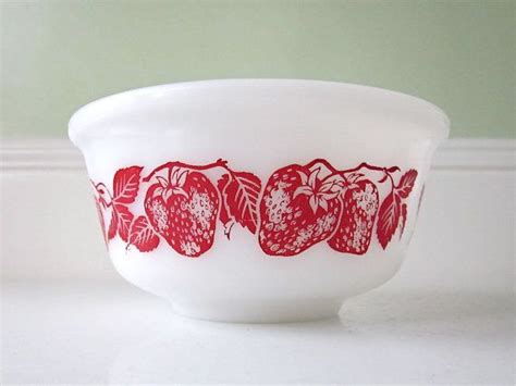Vintage Hazel Atlas Milk Glass Strawberry Cereal Bowl Etsy