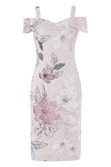 Floral Print Cold Shoulder Dress In Light Pink Roman Originals Uk