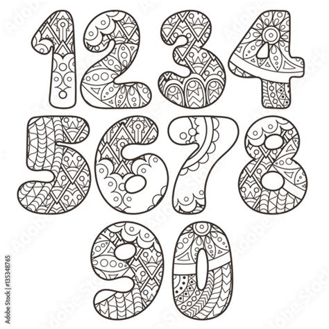 Zentangle Numbers Set Collection Of Doodle Numbers With Zentangle