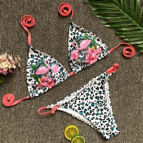 Sexy Leopard Bikini Set Flamingo Print Bikini 2018 Sexy Swimwear