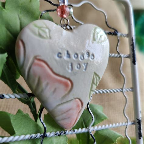 Ceramic Heart Ornament Pendant Choose Joy Engraved Embossed Etsy