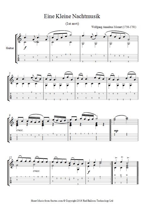 Mozart Eine Kleine Nachtmusik Theme Sheet Music For Guitar