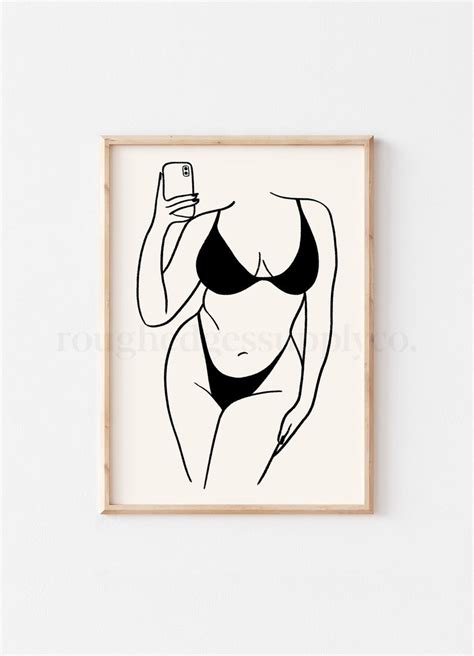 Selfie Body Positive Line Art Print Female Figure Minimalist Etsy Diy