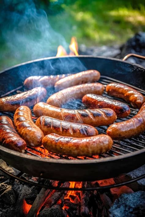 Appetitive Grilled Sausage On The Flaming Grill Delicious Crisp