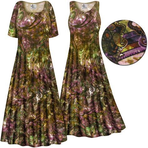 sale customizable plus size purple paisley slinky print short or long sleeve dresses and tanks
