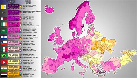 Map European Subdivisions By Gdp Ppp Per Capita According To Imf