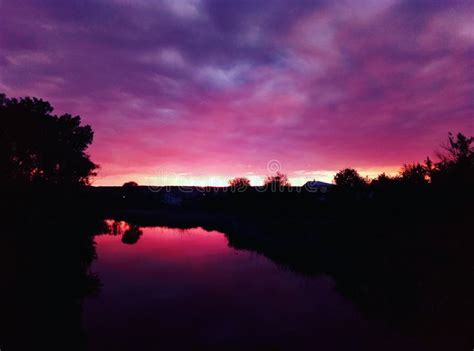 Amazing Purple Sunset Above The River Stock Photo Image Of Spring