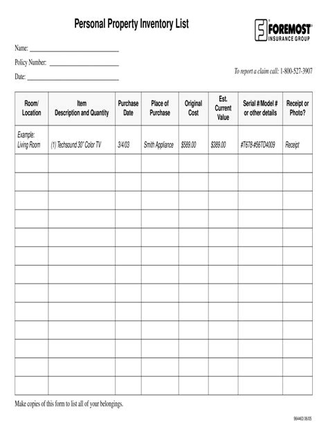 Personal Property Inventory Example Fill Online Printable Fillable