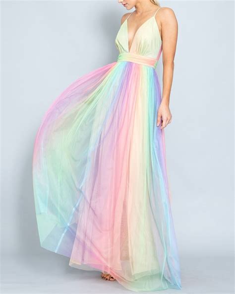 Dreamy Pastel Rainbow Empire Waist Maxi Dress Sidecca Rainbow