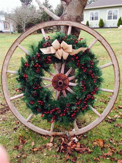 Wagon Wheel Out Front Christmas Wreaths Farmhouse Style