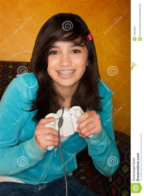 Cute Girl Playing Video Game Stock Photography Image