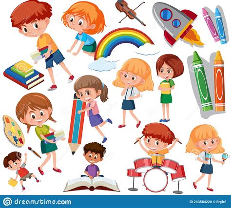 Collection Of Many Kids Doing Different Activities Stock Vector