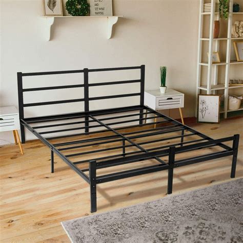 Kingso Queen Bed Frame With Headboard No Box Spring Needed Black 14 Inch Metal Platform Bed