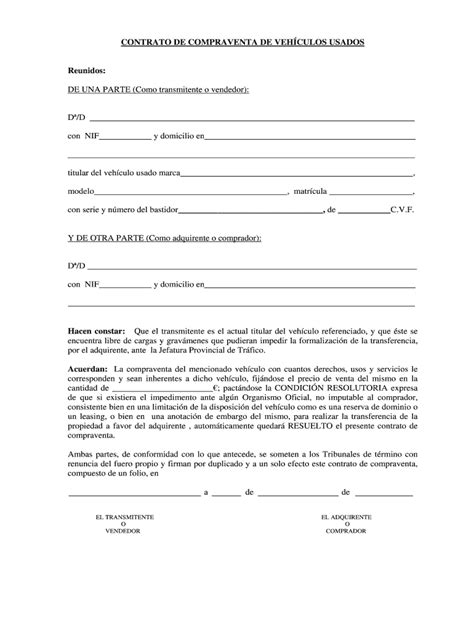 Contrato De Compraventa De Vehículo En Estados Unidos Fill Out And