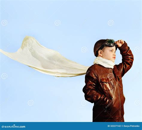 Little Boy Dreaming Of Becoming A Pilot In Retro Style Stock Photo