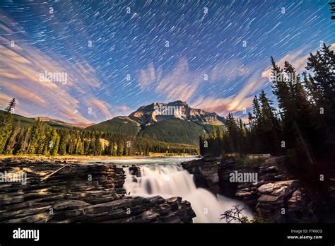 The Stars Of Autumn Rising Over Mount Kerkeslin And Athabasca Falls In