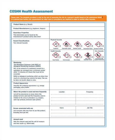 Free Sample Coshh Assessment Forms In Pdf A