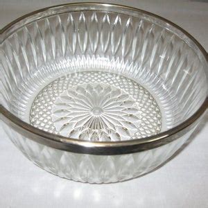 Lead Crystal Bowl With Silver Plate Rim Line Diamond Design Etsy