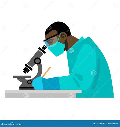 Scientist Looking Through Microscope In Medical Laboratory Vector