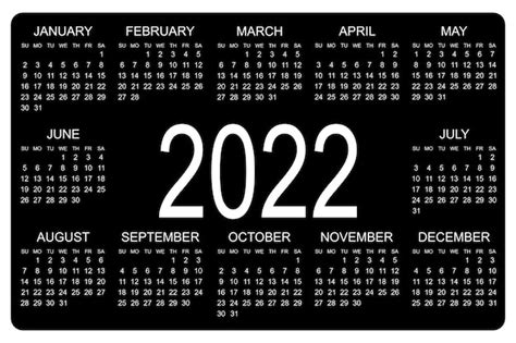 Premium Vector Calendar 2022 Yearly Week Starts On Sunday Vector