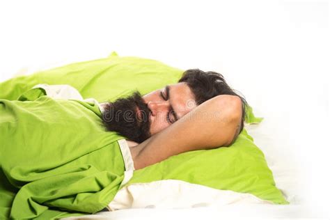 Young Man Sleeping On Bed Sleeping Quietly Calmly Man Sleeping On