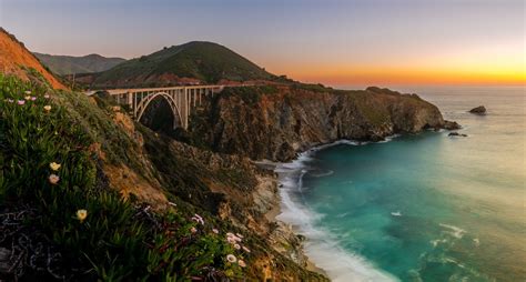 Photography Nature Landscape Sunset Sea Bridge Coast Wildflowers