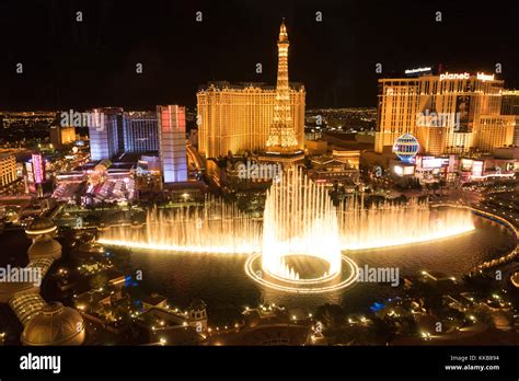 View Of Bellagio Fountains And Part Of The Strip At Night Las Vegas